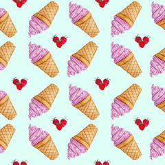 watercolor pattern with raspberry ice cream