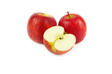Red apple full and half fruit isolated on white background