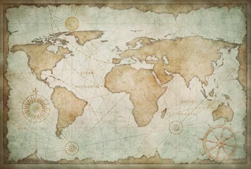 Keuken foto achterwand Wereldkaart Blauwe versleten vintage wereldkaart illustratie
