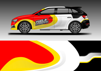 Fototapeta premium Car decal van wrap design vector. Graphic company background designs . Van, bus, truck, wrap design.