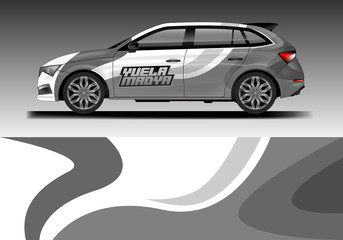 Fototapeta premium Car decal van wrap design vector. Graphic company background designs . Van, bus, truck, wrap design.