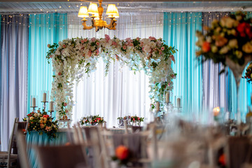Restaurant decorated for wedding party