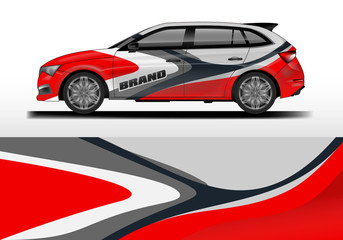 Fototapeta premium Car decal van wrap design vector. Graphic company background designs . Van, bus, truck, wrap design.