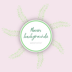 Flower wreath. Round frame of flowers and leaves. Natural decor of plants. Vector cartoon illustration. Pink and green. Cute flowers. White background isolated. Flat simple design, trendy style