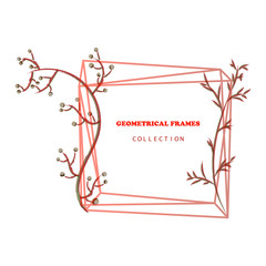 Vector floral elegant botanical card design with succulent cactus plants, cute wax flower and green forest fern leaves with golden geometrical frame. Beautiful template for invite, save the date cards