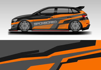 Naklejka premium Van decal cargo and car wrap vector, truck, bus, racing, service car, auto designs . Graphic abstract background livery .