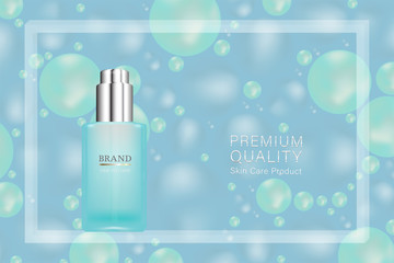 Beauty product, blue cosmetic container with advertising background ready to use, luxury skin care ad.