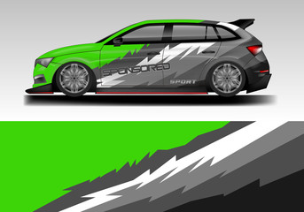 Naklejka premium Van decal cargo and car wrap vector, truck, bus, racing, service car, auto designs . Graphic abstract background livery .