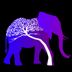 Elephant double exposure or elephant with tree graphic or elephant logo..