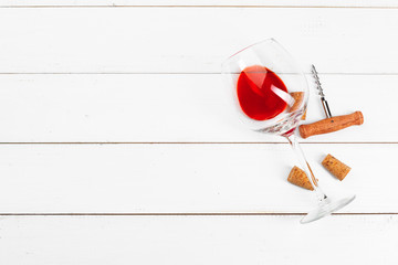 Wine glass on wooden background