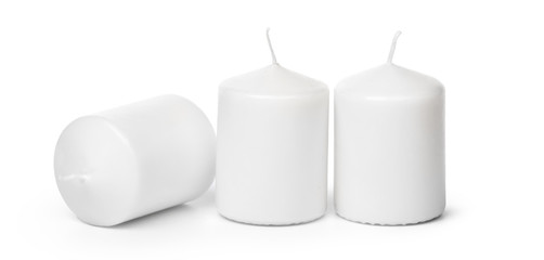 White Wax Candles Lights Isolated on White Background