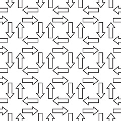 Arrows seamless pattern. Sketch design symbols. Black and white vector illustration.