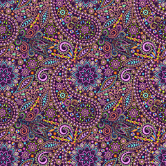 Seamless colorful mosaic pattern with paisley. Traditional  ethnic ornament. Vector print. Use for wallpaper, pattern fills,textile design.