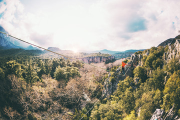 Highline in the mountains.