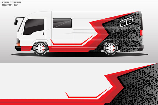 Van decal cargo and car wrap vector, truck, bus, racing, service car, auto designs . Graphic abstract background livery . 