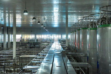 The production workshop of a dairy factory. Dairy Factory Equipment Landscape