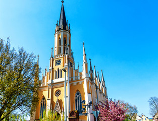 Obraz premium The Johanneskirche is a neo-Gothic, built from 1861 to 1865 Protestant church in Hesse Eltville-Erbach, a district of the sparkling wine, wine and rose town of Eltville on the Rhine, Germany