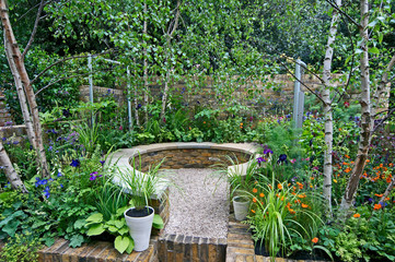 A small courtyard garden of the scenses with musical sounds