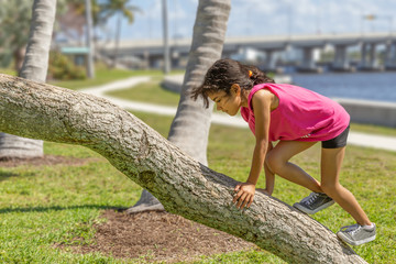 The young schoolgirl makes her way up the trunk. A popular summertime park on the waterfront is...
