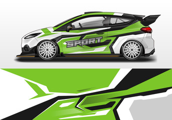 Fototapeta premium Car wrap decal design vector. Graphic abstract background kit designs for vehicle, race car, rally, livery 