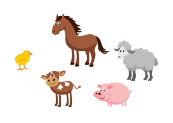 Farm animals cartoon character. Farm animals icon set vector. Happy animals group isolated on a white background
