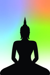 Silhouette Buddha Siddhartha Gautama with mesh tool technical rainbow color background