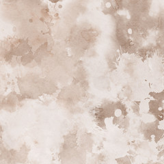 Orange with brown ink and watercolor textures on white paper background. Paint leaks and ombre effects. Hand painted abstract image.