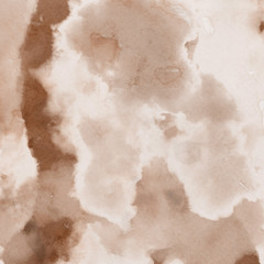 Orange with brown ink and watercolor textures on white paper background. Paint leaks and ombre effects. Hand painted abstract image.