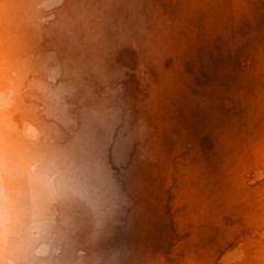 Orange with brown ink and watercolor textures on white paper background. Paint leaks and ombre effects. Hand painted abstract image.