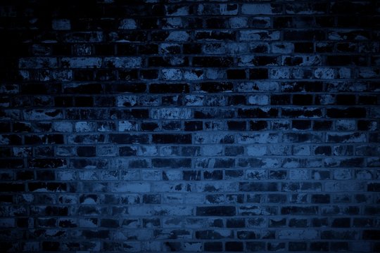 Dark Blue Brick Wall Texture Background.