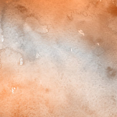 Fototapeta premium Orange with brown ink and watercolor textures on white paper background. Paint leaks and ombre effects. Hand painted abstract image.