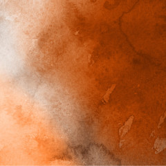Fototapeta premium Orange with brown ink and watercolor textures on white paper background. Paint leaks and ombre effects. Hand painted abstract image.