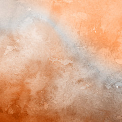 Fototapeta premium Orange with brown ink and watercolor textures on white paper background. Paint leaks and ombre effects. Hand painted abstract image.