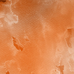 Orange with brown ink and watercolor textures on white paper background. Paint leaks and ombre effects. Hand painted abstract image.