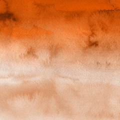 Fototapeta premium Orange with brown ink and watercolor textures on white paper background. Paint leaks and ombre effects. Hand painted abstract image.
