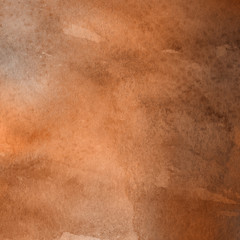 Orange with brown ink and watercolor textures on white paper background. Paint leaks and ombre effects. Hand painted abstract image.