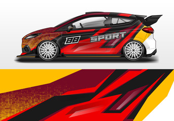 Naklejka premium Car wrap decal design vector. Graphic abstract background kit designs for vehicle, race car, rally, livery 