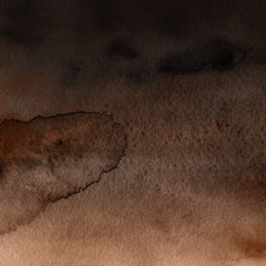 Orange with brown ink and watercolor textures on white paper background. Paint leaks and ombre effects. Hand painted abstract image.