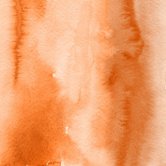 Fototapeta premium Orange with brown ink and watercolor textures on white paper background. Paint leaks and ombre effects. Hand painted abstract image.