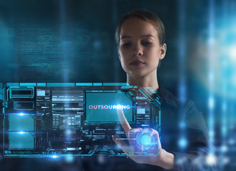 The concept of business, technology, the Internet and the network. A young entrepreneur working on...