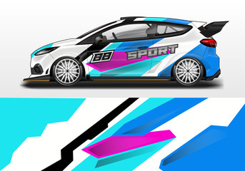 Obraz premium Car wrap decal design vector. Graphic abstract background kit designs for vehicle, race car, rally, livery 
