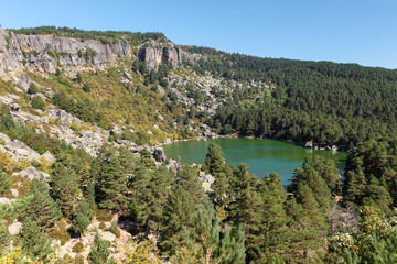 Obraz na płótnie Canvas Mountain landscape with Laguna Negra and pine forest, Soria province, Spain