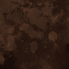 Orange with brown ink and watercolor textures on white paper background. Paint leaks and ombre effects. Hand painted abstract image.