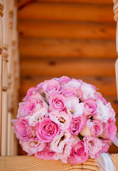 Wedding bouquet. Wedding day. Wedding decorations. Happy newlyweds.