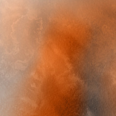 Orange with brown ink and watercolor textures on white paper background. Paint leaks and ombre effects. Hand painted abstract image. © artistmef