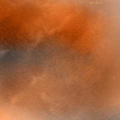 Orange with brown ink and watercolor textures on white paper background. Paint leaks and ombre effects. Hand painted abstract image.