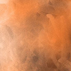 Orange with brown ink and watercolor textures on white paper background. Paint leaks and ombre effects. Hand painted abstract image.