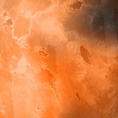 Fototapeta premium Orange with brown ink and watercolor textures on white paper background. Paint leaks and ombre effects. Hand painted abstract image.