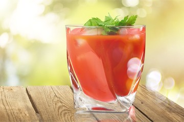 Glass of alcohol cocktail on white background, bloody Mary.