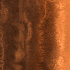 Orange with brown ink and watercolor textures on white paper background. Paint leaks and ombre effects. Hand painted abstract image.